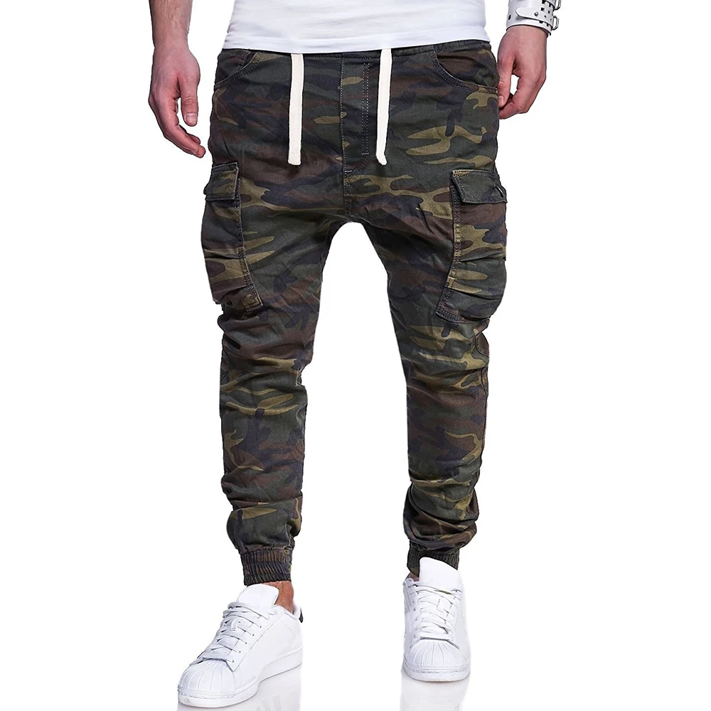 

Loldeal Mens Twill Chinos Pants Harem Stretch Slim Fit Camouflage Printed Tie Belt Casual Pants