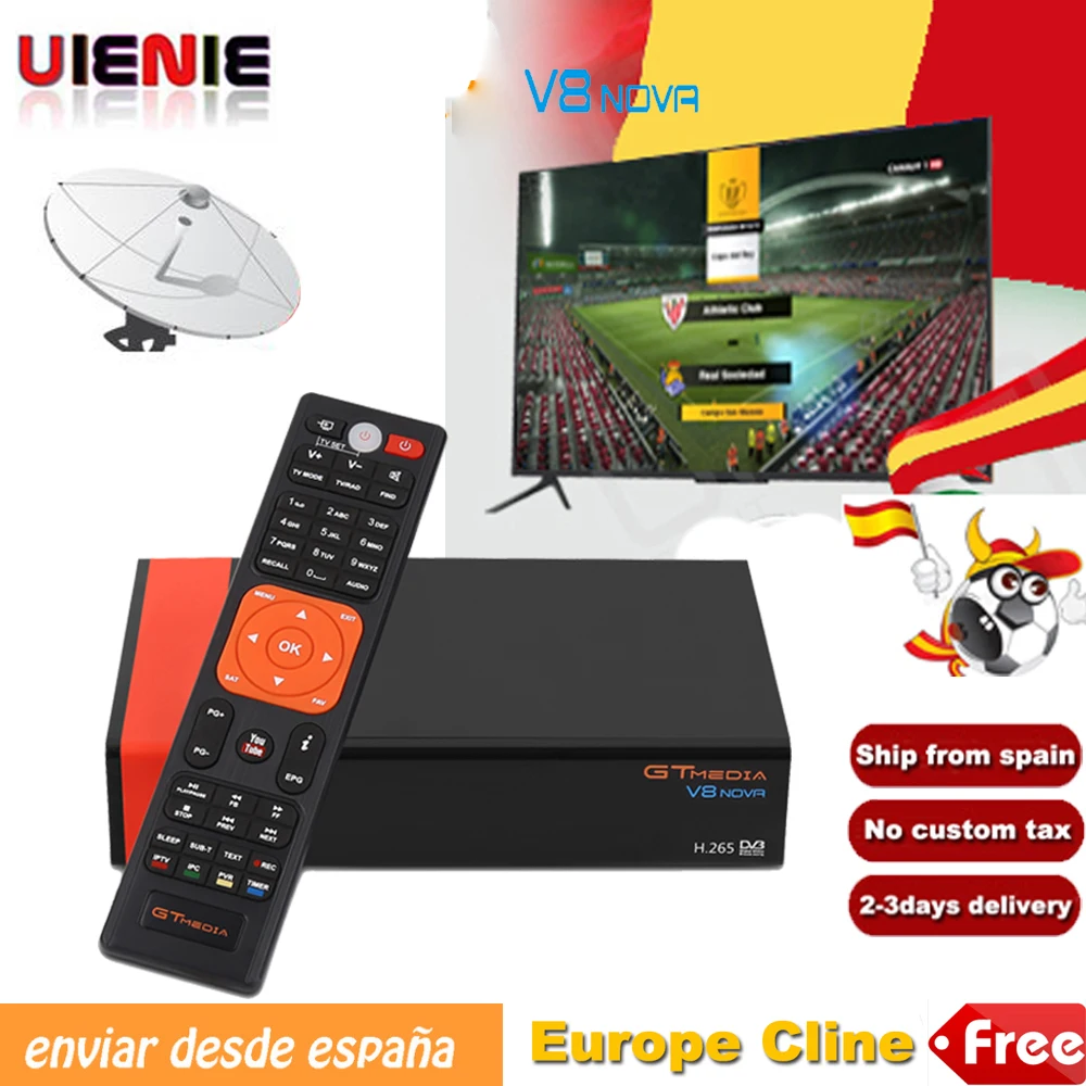 Receptor Satellite Receiver Gtmedia V8 NOVA HD 1080P Clines for 1 Year Spain Built Wifi Dongle V9 Super Power by V8 Super
Receptor Satellite Receiver Gtmedia V8 NOVA HD 1080P Clines for 1 Year Spain Built Wifi Dongle V9 Super Power by V8 Super