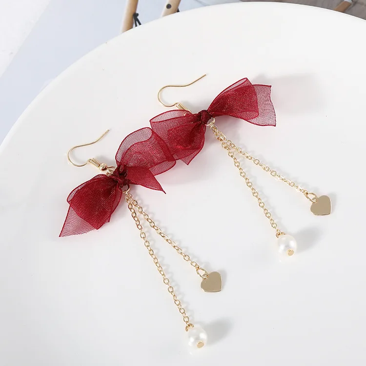 Punk 2018 Fashion New Earrings Simple Temperament Red Lace Bow Tassel Ladies Long Earrings Wholesale Drop Earrings For Women
Punk 2018 Fashion New Earrings Simple Temperament Red Lace Bow Tassel Ladies Long Earrings Wholesale Drop Earrings For Women