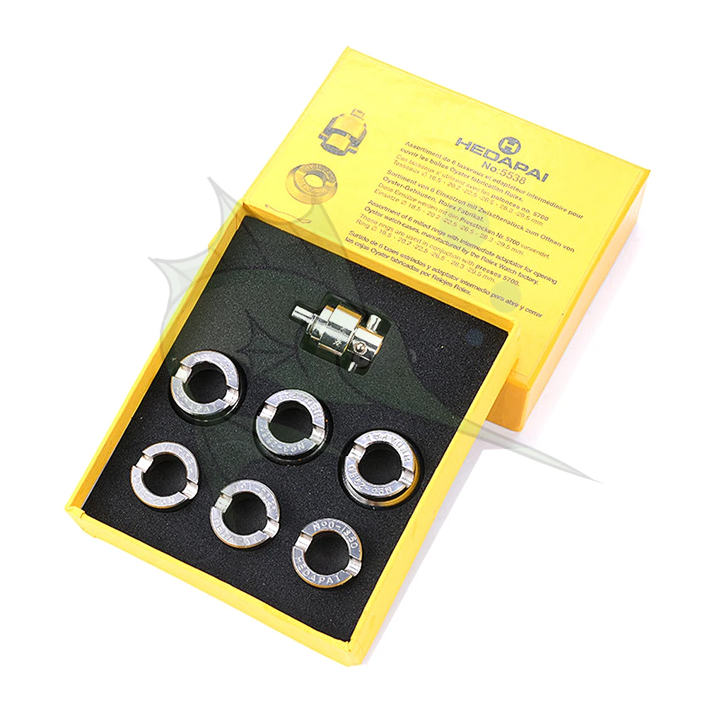 BD-5538 Assort Watch Opener Tool 6 Size Watch Opener Dies with 5700 Connector Watch Tool for RLX_Watch
BD-5538 Assort Watch Opener Tool 6 Size Watch Opener Dies with 5700 Connector Watch Tool for RLX_Watch