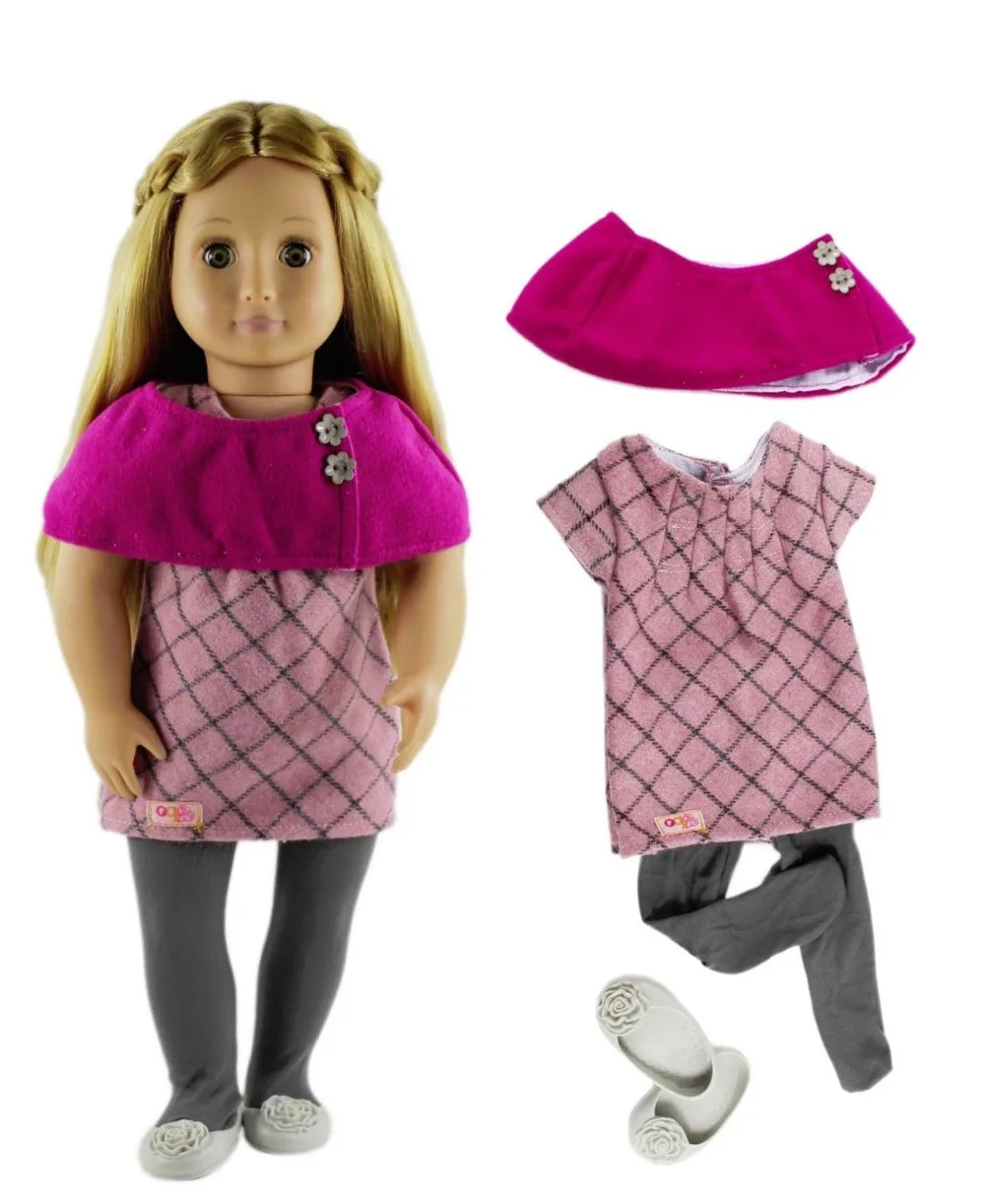 Комплект кукольной одежды 4 в 1 платье + шаль колготки одна пара обуви для