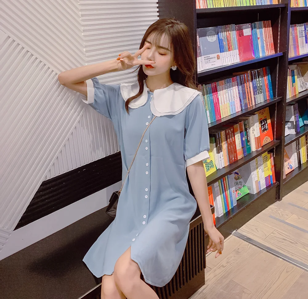 Turn-Down Collar Shirt Dress Women Button Chiffon Black Blue Vestidos Cortos Korean Mini Zomerjurk Dames 2019 Kawaii Abiti Donna
Turn-Down Collar Shirt Dress Women Button Chiffon Black Blue Vestidos Cortos Korean Mini Zomerjurk Dames 2019 Kawaii Abiti Donna