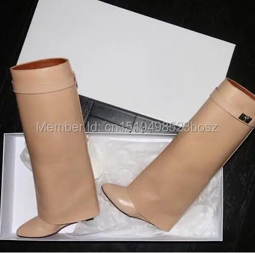 Wedge Shark Lock Women Knee High Boots Slip-on Fold Over Lady Motorcycle Boots Height Increasing Woman Original Leather Boots
Wedge Shark Lock Women Knee High Boots Slip-on Fold Over Lady Motorcycle Boots Height Increasing Woman Original Leather Boots