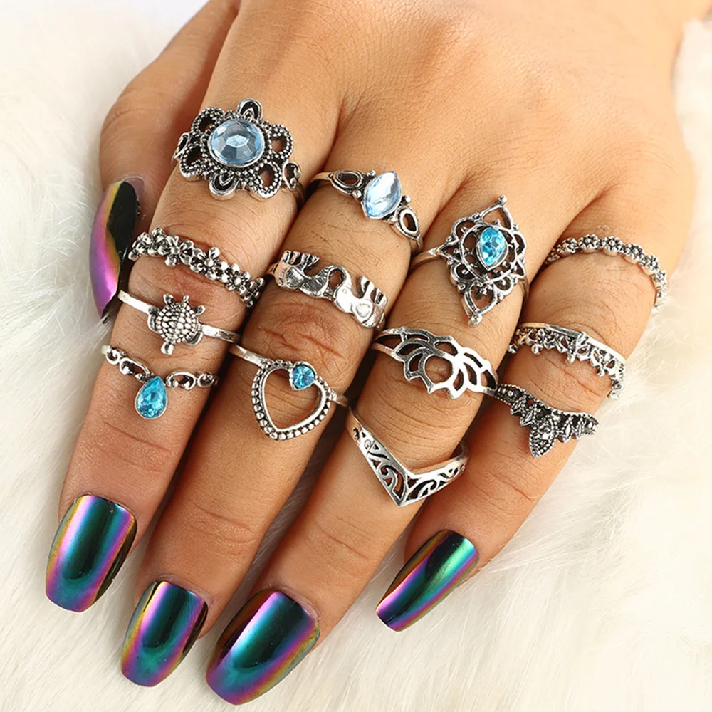 ZVZO 13 Pcs/Set Women Punk Elephant Turtle Heart Flower Crown Gem Crystal Silver Joint Ring Fashion Bohemian Lady Party Ring Set
ZVZO 13 Pcs/Set Women Punk Elephant Turtle Heart Flower Crown Gem Crystal Silver Joint Ring Fashion Bohemian Lady Party Ring Set