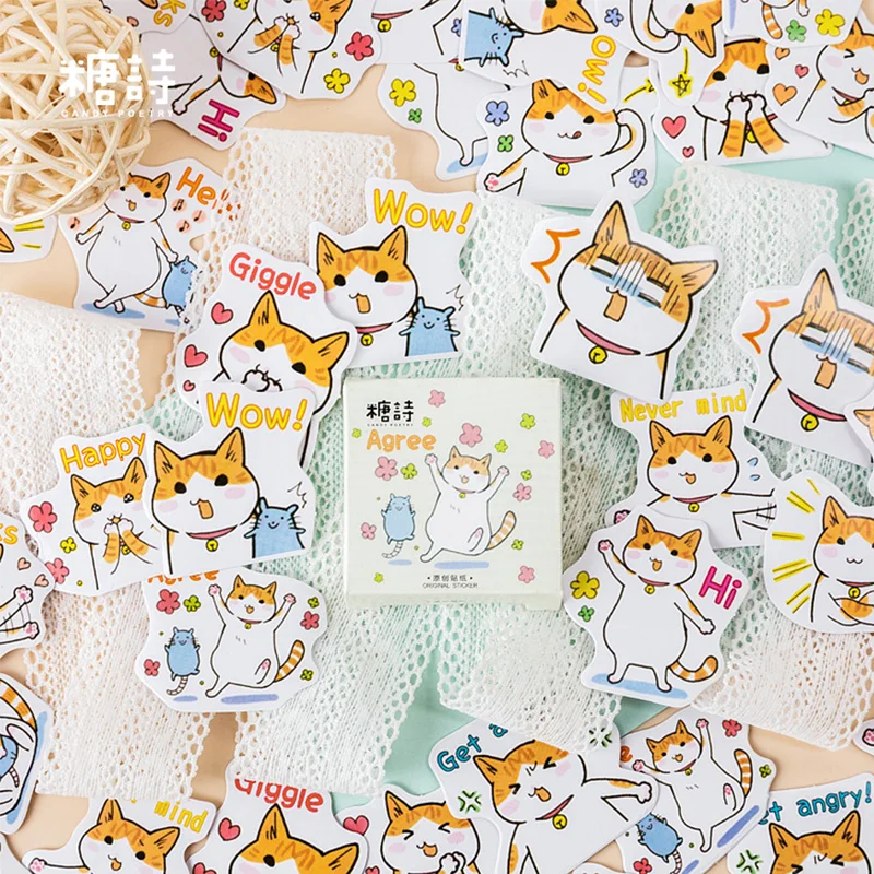 45 Pcs/box Ts Cute cartoon cat pet animal paper sticker DIY decoration for album scrapbooking label | Дом и сад