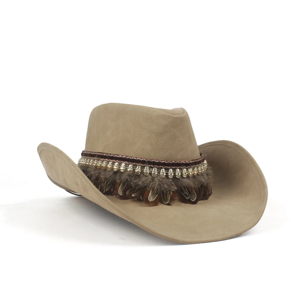 Fashion Women Men Leather Western Cowboy Hat For Gentleman Dad Fedora Sombrero Hombre Caps Size 58-59CM With Punk Feather Belt
Fashion Women Men Leather Western Cowboy Hat For Gentleman Dad Fedora Sombrero Hombre Caps Size 58-59CM With Punk Feather Belt