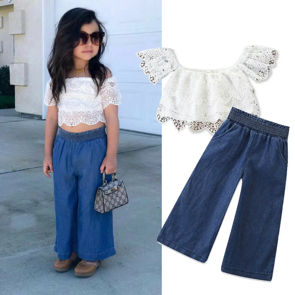 Fashion 2-7Y Kid Baby Girl Clothes Sets Lace White Off-Shoulder T-Shirt Crop Tops+Jeans Pants Clothes 2PCS
Fashion 2-7Y Kid Baby Girl Clothes Sets Lace White Off-Shoulder T-Shirt Crop Tops+Jeans Pants Clothes 2PCS