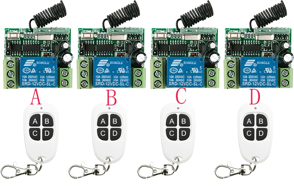 Hot Sales DC 12V 10A 1CH 315MHz/433MHZ Wireless RF Remote Control Switch 4* transmitter and 4 *receiver lamp/ window/Garage Door
Hot Sales DC 12V 10A 1CH 315MHz/433MHZ Wireless RF Remote Control Switch 4* transmitter and 4 *receiver lamp/ window/Garage Door