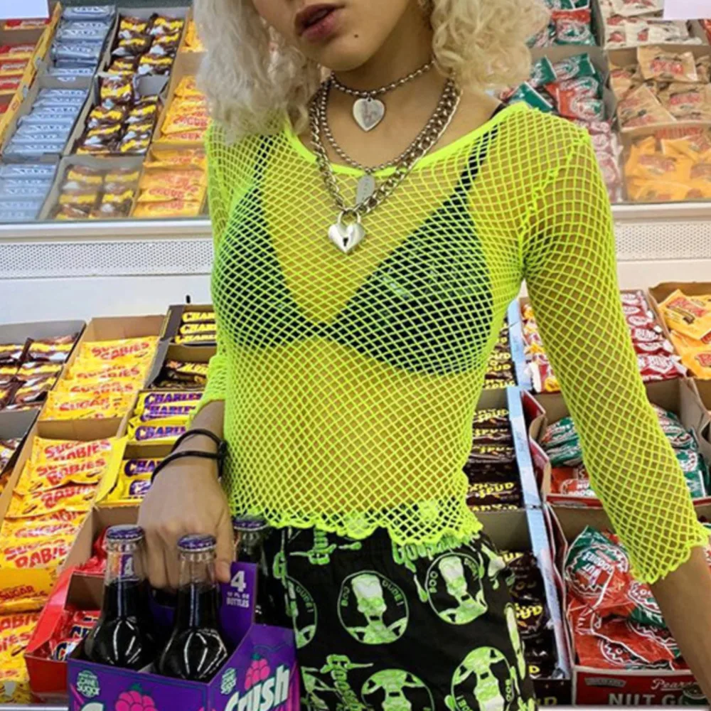 Women Fishnet T-shirt Mesh See Through Neon Pink Top Shirt Fashion Summer Ladies Sexy Long Sleeve Short Top Beach Cover Up Tee
Women Fishnet T-shirt Mesh See Through Neon Pink Top Shirt Fashion Summer Ladies Sexy Long Sleeve Short Top Beach Cover Up Tee