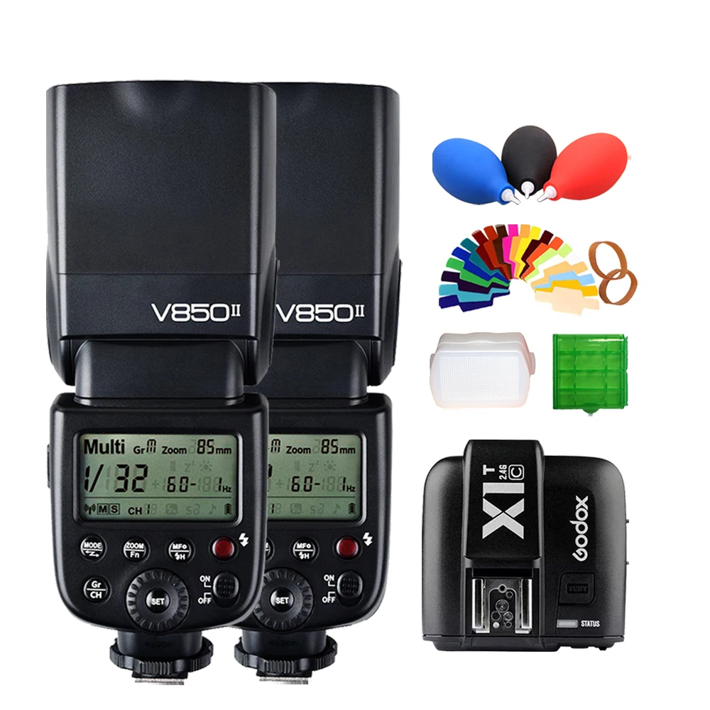 2* Godox V850II GN60 w/ 2000mAh Li-ion Battery 2.4G Wirless X System Speedlite Flash Light + X1T-C Trigger Transmitter for Canon
2* Godox V850II GN60 w/ 2000mAh Li-ion Battery 2.4G Wirless X System Speedlite Flash Light + X1T-C Trigger Transmitter for Canon