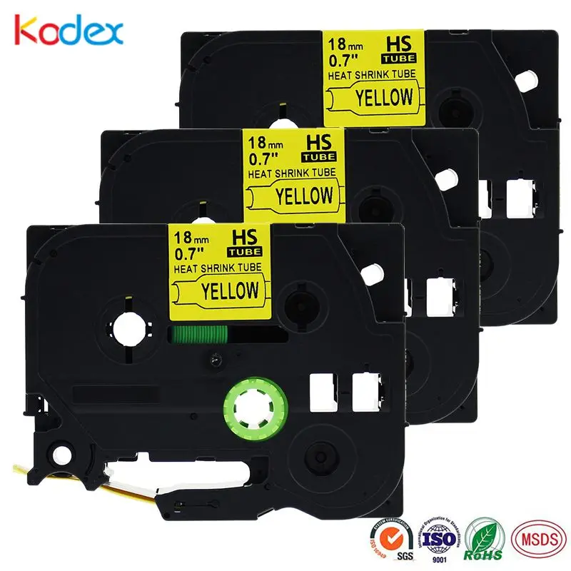 Kodex 3 шт Этикетка Лента термоусадочная трубка 18 мм HSE641 HS641 совместимая для Brother P touch