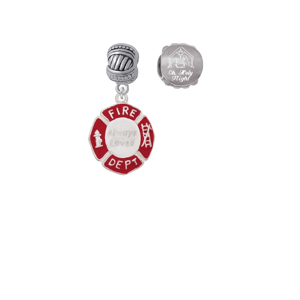 Always Loved Fire Department Shield Come Let us Adore Him Charm Beads (Set of 2)