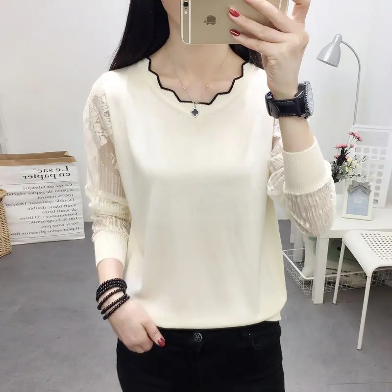New Lace Bottom Blouse Short Long Sleeve Loose Spring New Thin Knitted Blouse Blouse Trend
New Lace Bottom Blouse Short Long Sleeve Loose Spring New Thin Knitted Blouse Blouse Trend