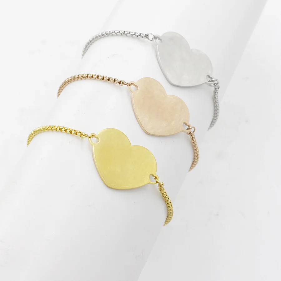 100% Stainless Steel Blank Heart Charm Bracelet For Engraving Silver/Gold/Rose Gold Metal Adjustable Bracelets Wholesale 10pcs
100% Stainless Steel Blank Heart Charm Bracelet For Engraving Silver/Gold/Rose Gold Metal Adjustable Bracelets Wholesale 10pcs