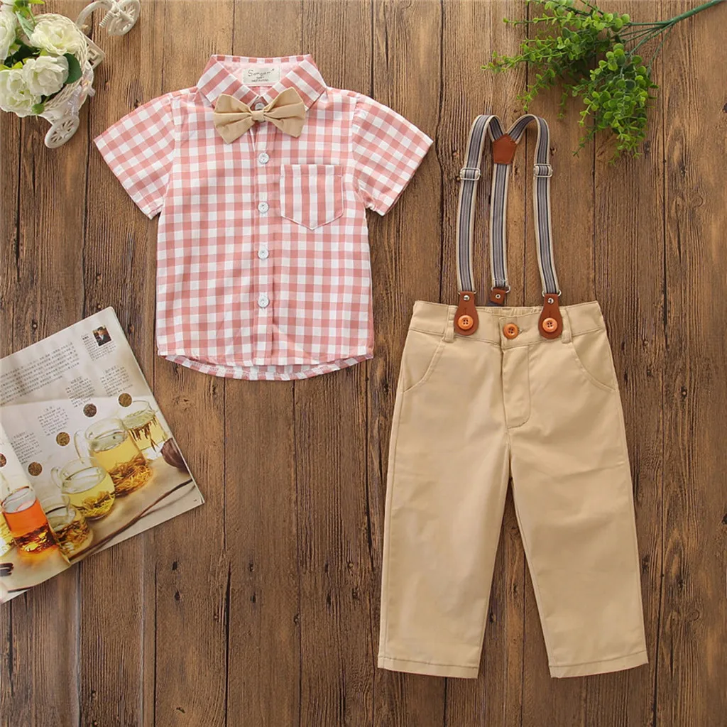 Toddler Kids Baby Boys Outfit Clothes Plaid Short-Sleeved lapel Shirt+Solid Color Pants overalls Gentleman Clothing Party Suit
Toddler Kids Baby Boys Outfit Clothes Plaid Short-Sleeved lapel Shirt+Solid Color Pants overalls Gentleman Clothing Party Suit