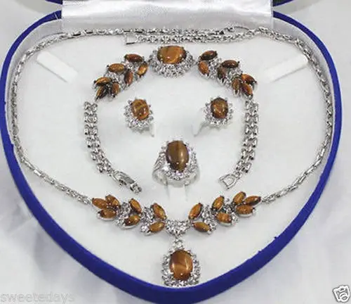 Rare Tiger's Eye Necklace Bracelet Earring Ring Set ^^^@^18K GP style Fine jewe Noble Natural jade FREE SHIPPING
Rare Tiger's Eye Necklace Bracelet Earring Ring Set ^^^@^18K GP style Fine jewe Noble Natural jade FREE SHIPPING