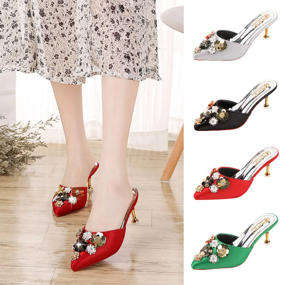 Fashion lady Baotou 2019 spring and summer new high-heeled flowers sequins outdoor comfortable pointed slippers teenslippers
Fashion lady Baotou 2019 spring and summer new high-heeled flowers sequins outdoor comfortable pointed slippers teenslippers