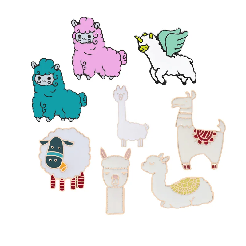 

8 Style Cartoon Sheep Alpaca Camel Brooches For Women Cute Animal Enamel Pins Badge Accessories Jewelry Pin Kids Brooch Gift