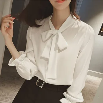 ETOSELL Women Blouse Long Sleeve V Neck Bow Tie Loose Chiffon Solid Blouses Office Work Lady Wear Satin Blusas
ETOSELL Women Blouse Long Sleeve V Neck Bow Tie Loose Chiffon Solid Blouses Office Work Lady Wear Satin Blusas