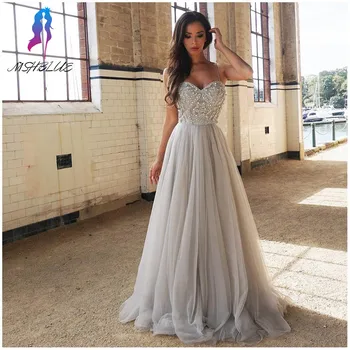 2019 Sliver Long Rhinestones Prom Dresses Party Evening Gowns Straps Tulle Beaded Zipper Back Maxi Dress
2019 Sliver Long Rhinestones Prom Dresses Party Evening Gowns Straps Tulle Beaded Zipper Back Maxi Dress
