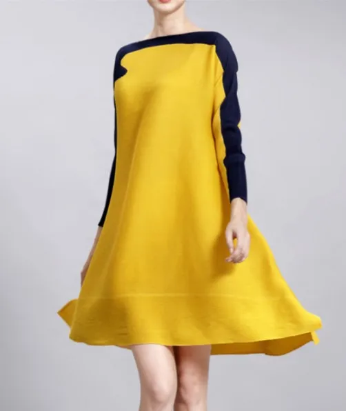 New fold dress slash neck spell color A word dress inside the tie medium length pleated dresses free shipping
New fold dress slash neck spell color A word dress inside the tie medium length pleated dresses free shipping
