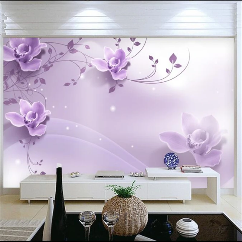 

wellyu Custom wallpaper wall papers home decor Romantic Elegant Purple Flower 3D TV Wall Background papier peint mural