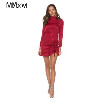 Solid Women Ruffle Red Party Elegant Sexy Split Back Ruffle Trim Overlap Front Stand Neck High Waist Solid Autumn Dress 2019
Solid Women Ruffle Red Party Elegant Sexy Split Back Ruffle Trim Overlap Front Stand Neck High Waist Solid Autumn Dress 2019