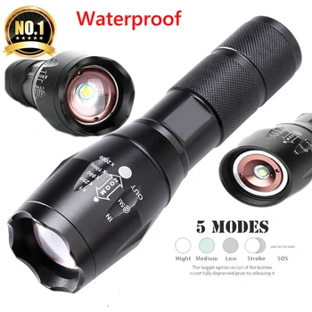 

5-Mode Tactical Military LED Flashlights T6 Torch Powerful XM-L Flashlight 1000LM Waterproof Military 18650 Rechargeable Battery