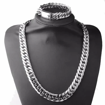 16mm Wide Stainless Steel Casting Clasp Silver Color Bracelet&Necklace Jewelry Set Men's Curb Link Chain 8-30 Inches 
16mm Wide Stainless Steel Casting Clasp Silver Color Bracelet&Necklace Jewelry Set Men's Curb Link Chain 8-30 Inches