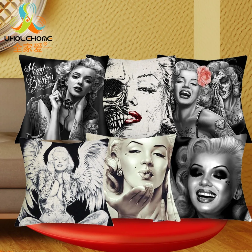 1 Pcs 43*43cm Sexy Marilyn Monroe Cushions Linen Cushion Cover Creative Tattoo Skull Pillow For Living Room Bed Room
1 Pcs 43*43cm Sexy Marilyn Monroe Cushions Linen Cushion Cover Creative Tattoo Skull Pillow For Living Room Bed Room