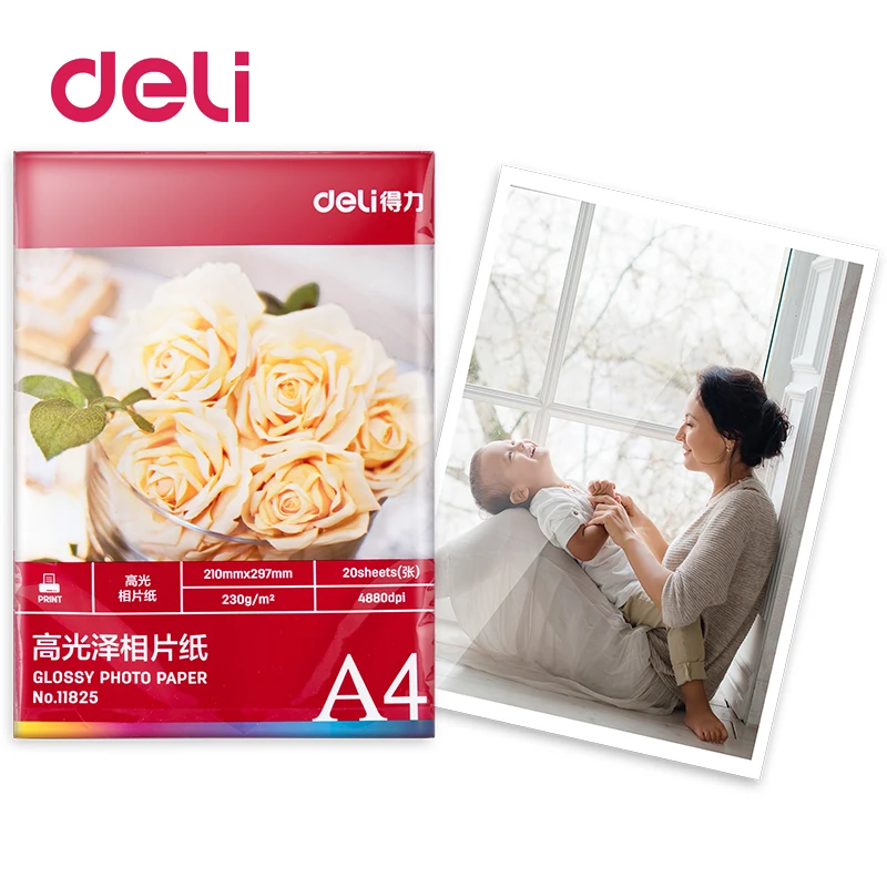 Deli luminous photo paper 11825 color ink jet paper A4 230g 20 sheets/bag printing photo paper suitable for all inkjet printer
Deli luminous photo paper 11825 color ink jet paper A4 230g 20 sheets/bag printing photo paper suitable for all inkjet printer