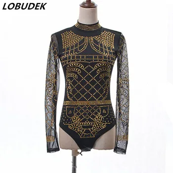 Gold Rhinestones Long Sleeve Skinny Bodysuit Nightclub Elastic Leotard Female DJ Singer Stage Wear Dance Team Pole Dance Costume
Gold Rhinestones Long Sleeve Skinny Bodysuit Nightclub Elastic Leotard Female DJ Singer Stage Wear Dance Team Pole Dance Costume