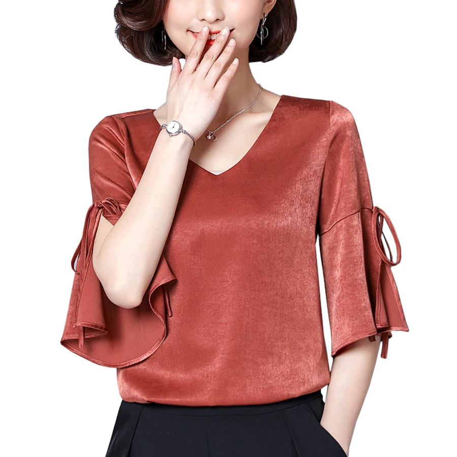 Summer flare sleeve female solid color blouse elegant slim plus size women silk satin shirts blouses office ladies work blusa
Summer flare sleeve female solid color blouse elegant slim plus size women silk satin shirts blouses office ladies work blusa