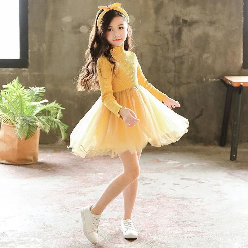 Hot Sale Autumn New Children Girl Sweater Knit Dress Big Girl Long Sleeve Mesh Patchwork Ball Gown Children Princess Dress 3-9Y 
Hot Sale Autumn New Children Girl Sweater Knit Dress Big Girl Long Sleeve Mesh Patchwork Ball Gown Children Princess Dress 3-9Y
