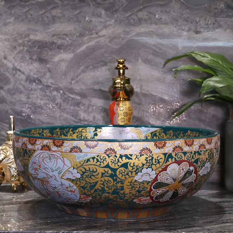 Round ceramic art basin wash face bathroom sink Round ceramic art basin wash face bathroom sink