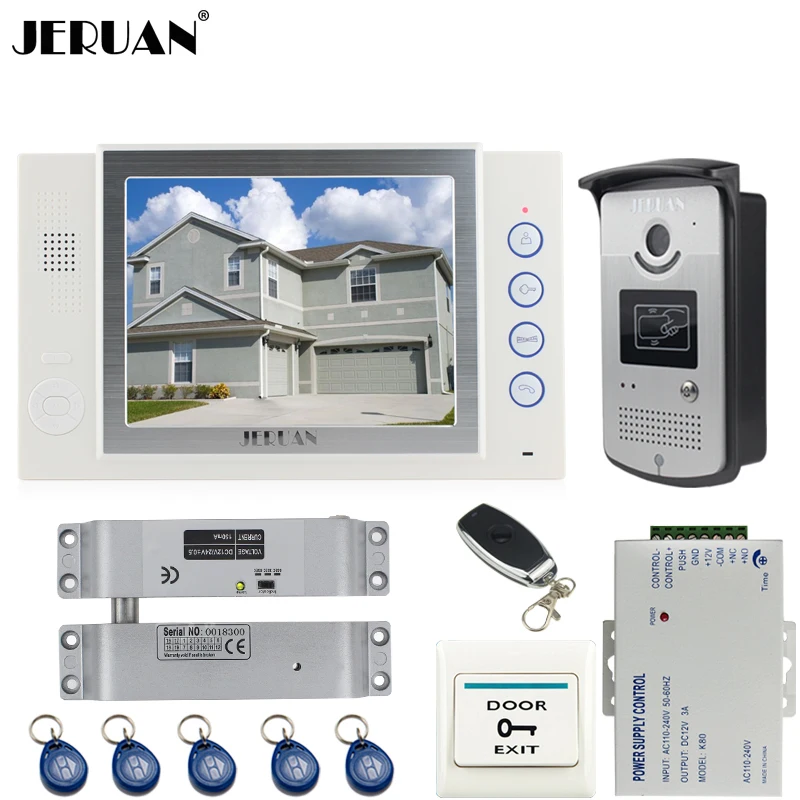 

JERUAN NEW 8 inch TFT color video door phone Record intercom system kit 700TVL RFID Access IR Night Vision Camera 8GB SD CARD