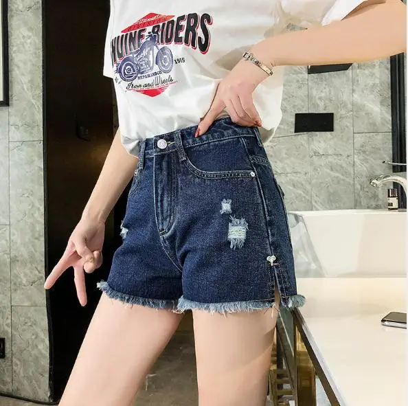 Фото Женские джинсовые шорты с завышенной талией свободные узкие трапециевидные