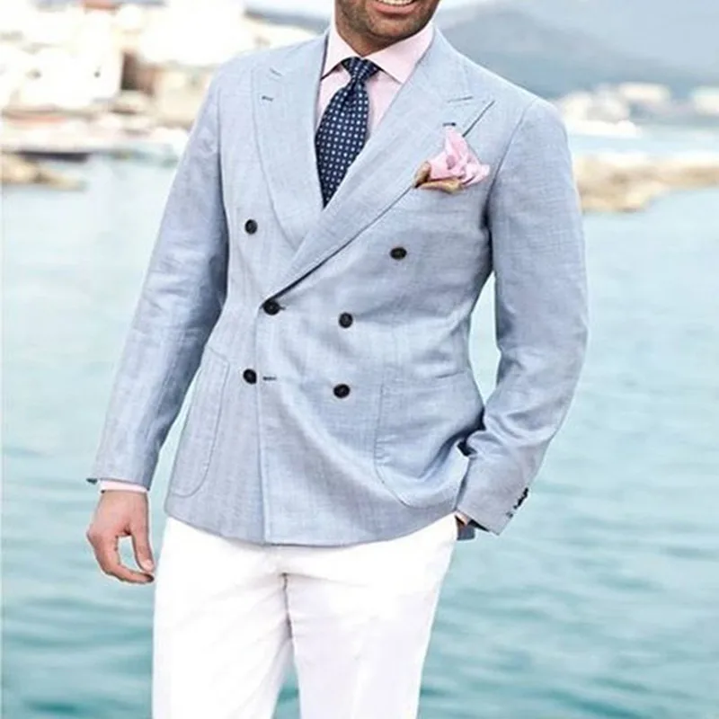 Light Blue Double Breasted men suit 2017 White Pants Groom Tuxedos linen Wedding Linen Mens Prom Dinner Party Suits Jacket+pants
Light Blue Double Breasted men suit 2017 White Pants Groom Tuxedos linen Wedding Linen Mens Prom Dinner Party Suits Jacket+pants