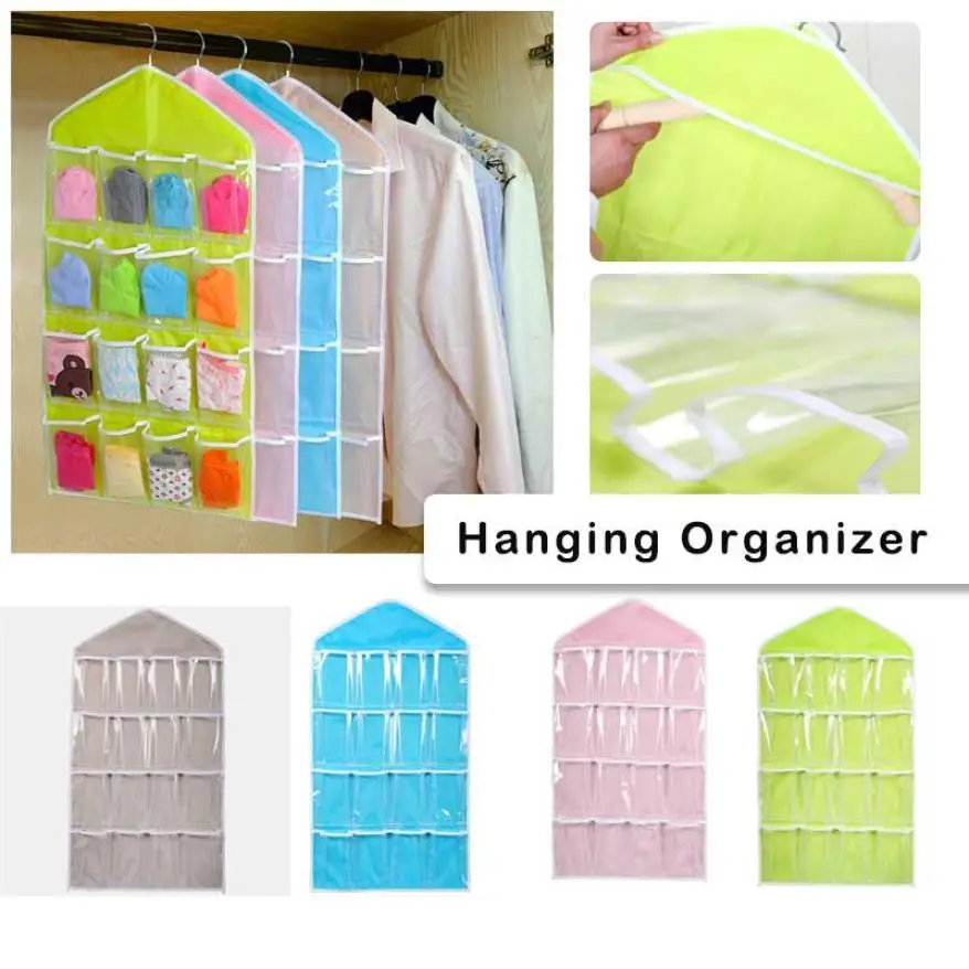 HOT! 16Pockets Clear Hanging Bag Socks Bra Underwear Rack Hanger Storage Organizer NEW Free Drop Shipping (4)