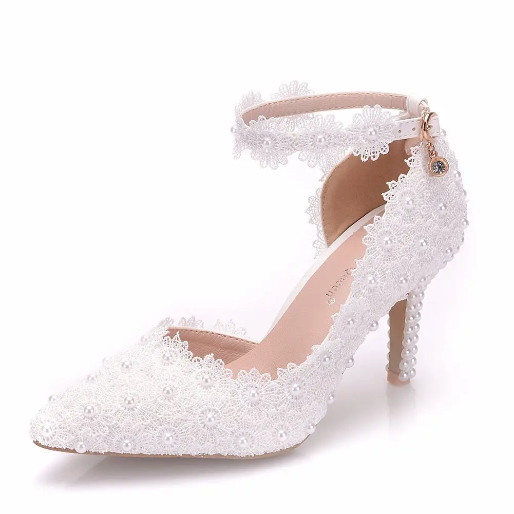 High Heels Women Shoes Pointed Toe Pumps Lace White Wedding Dress Shoes Fashion Ankle Strap Elegant Lady Pearl Shoes Zapatos
High Heels Women Shoes Pointed Toe Pumps Lace White Wedding Dress Shoes Fashion Ankle Strap Elegant Lady Pearl Shoes Zapatos