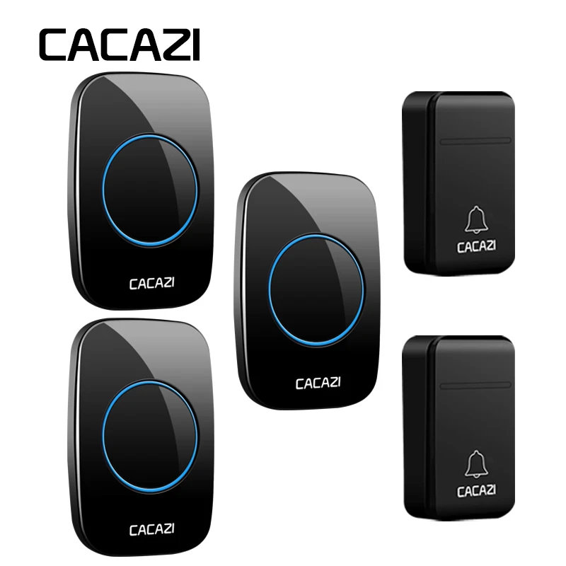 

CACAZI No Battery Required Home Wireless Doorbell Self-Powered 200M Remote Waterproof Calling Bell 2 Button 3 Receiver US Plug