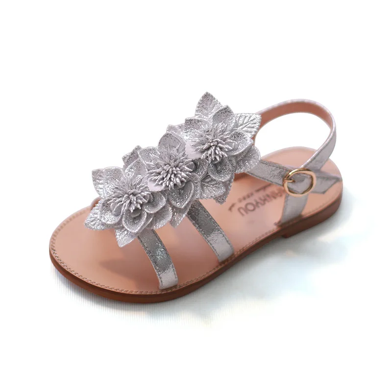 2018 NEW 16.5-23CM Girls Sandals Gold Flower Summer Children Sandals For Girls Pink Princess Girl Shoes Fashion Dancing Shoes