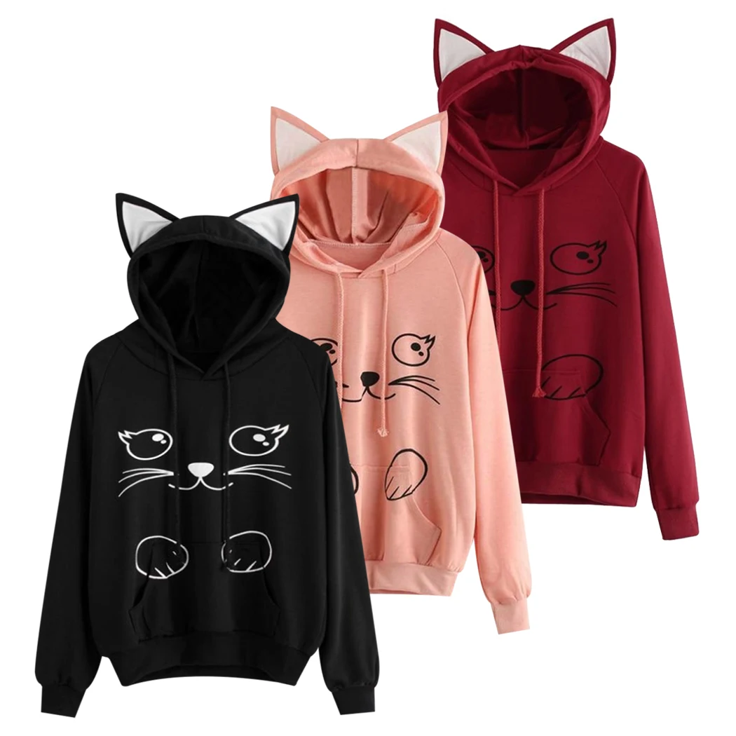 Red Pink Cute Cat Print Hoodies Women Cat Ear Cartoon Long Sleeve Sweatshirt Kawaii Lovely Ladies Pullovers Sudadera Mujer 2018
Red Pink Cute Cat Print Hoodies Women Cat Ear Cartoon Long Sleeve Sweatshirt Kawaii Lovely Ladies Pullovers Sudadera Mujer 2018