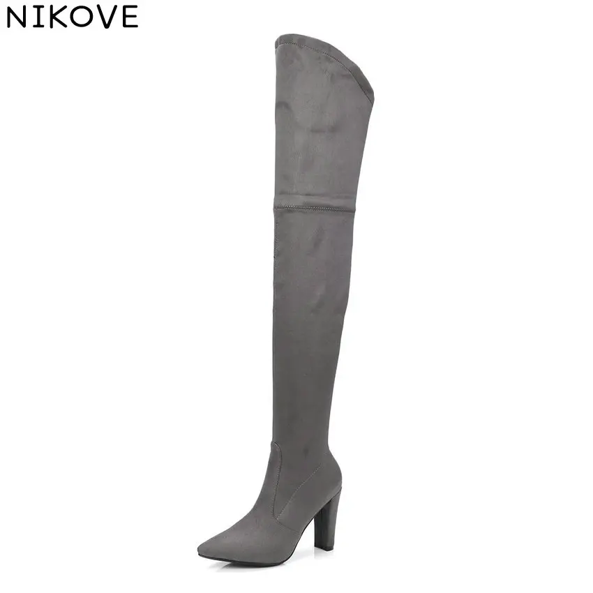 NIKOVE 2019 Women Boots Flock Pointed ToeShoes Over The Knee Boots Square High Heels Spring Autumn Ladies Boots Size 34-43
NIKOVE 2019 Women Boots Flock Pointed ToeShoes Over The Knee Boots Square High Heels Spring Autumn Ladies Boots Size 34-43