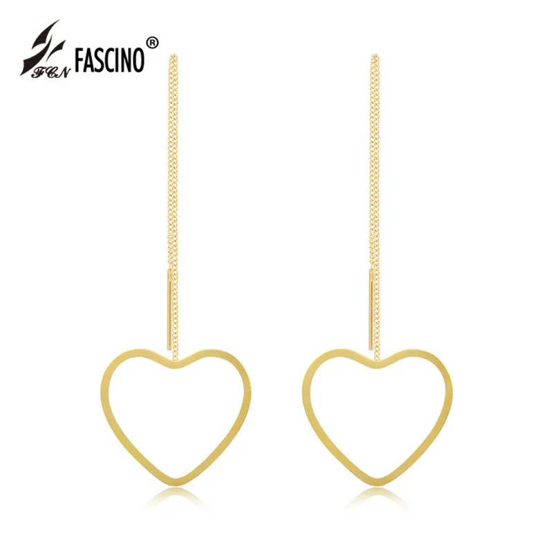 Image 2017 New Brincos Gold Silver Colors Heart Earrings Long Chain Drop Earrings Stainless Steel Jewelry For Women Gifts (AU800006)