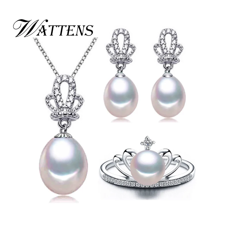 WATTENS natural Pearl set, jewelry sets 925 sterling silver pearl necklace Pendant earrings ring for women Crown Set jewelry
WATTENS natural Pearl set, jewelry sets 925 sterling silver pearl necklace Pendant earrings ring for women Crown Set jewelry