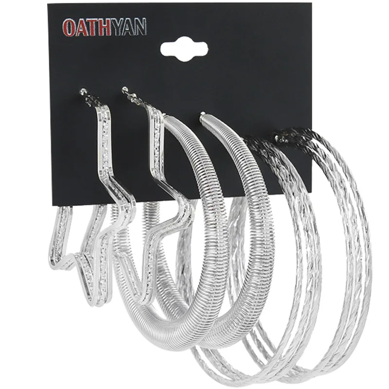 OATHYAN 3 Pairs/set Women's Punk Oversize Circle Round Hoop Earrings Set Silver Metal Star Pentagram Big Earring Party Jewelry
OATHYAN 3 Pairs/set Women's Punk Oversize Circle Round Hoop Earrings Set Silver Metal Star Pentagram Big Earring Party Jewelry