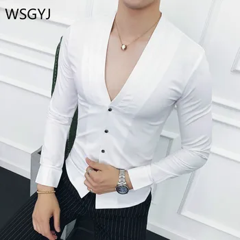 Deep V Sexy Collarless Shirt 2019 New Autumn Long Sleeve Slim Fit V Neck Pleating Solid Dress Shirt Camisa Masculina Wine Red
Deep V Sexy Collarless Shirt 2019 New Autumn Long Sleeve Slim Fit V Neck Pleating Solid Dress Shirt Camisa Masculina Wine Red