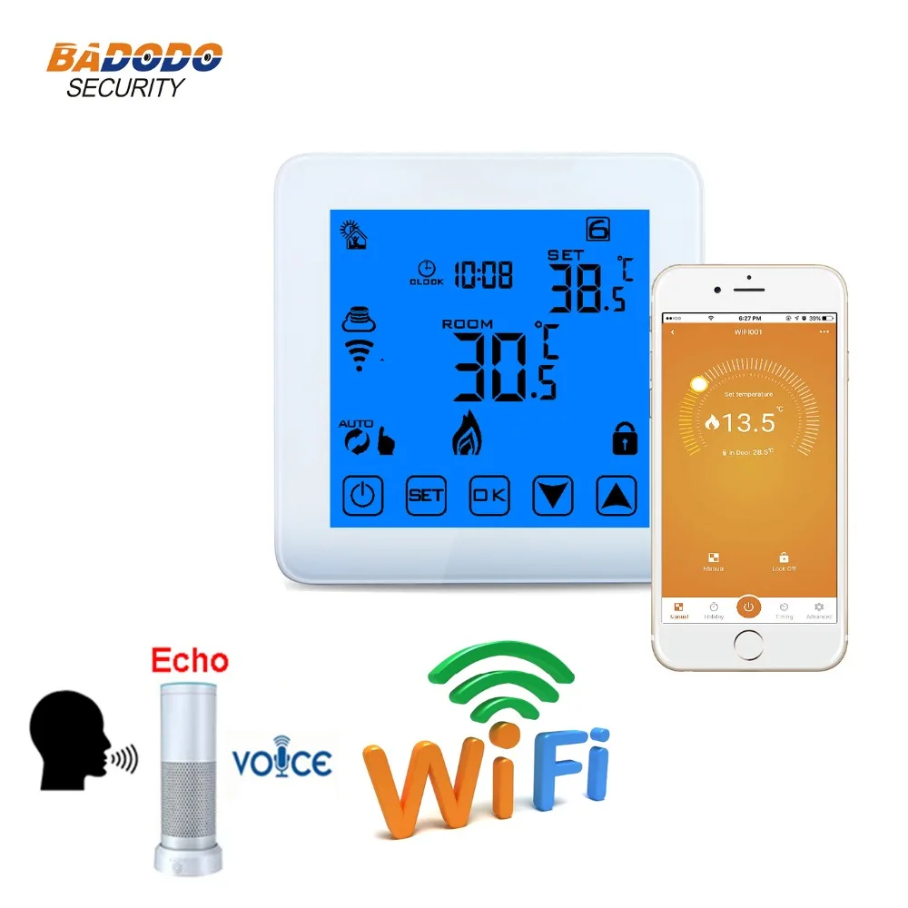 WiFi smart 16A electric heating or water heating Temperature Thermostat voice control with Alexa Echo floor underfloor heating
WiFi smart 16A electric heating or water heating Temperature Thermostat voice control with Alexa Echo floor underfloor heating