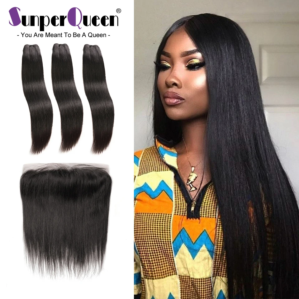 

Sunper Queen Raw Indian H Virgin Mink Hair Bundles With Frontal Straight Hair Weave Bundles With 13x4 Frontal Free Shipping